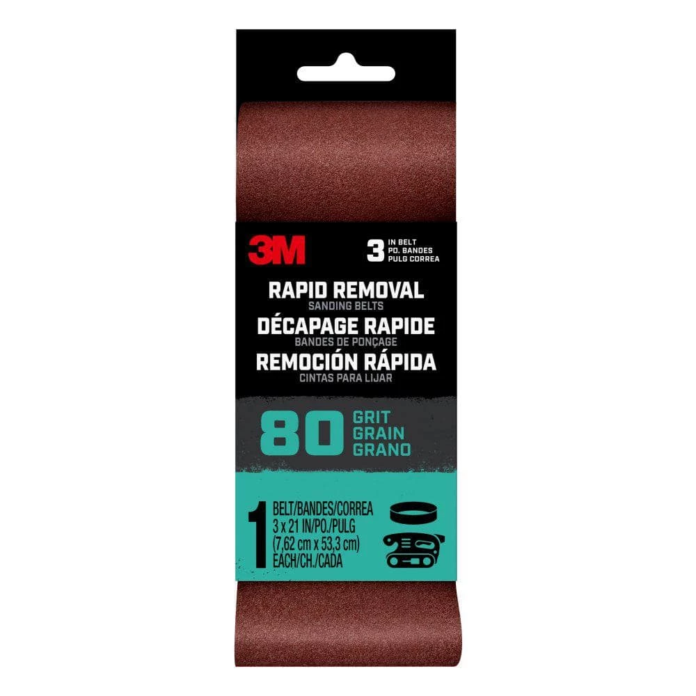 Rapid Removal 3 in. x 21 in. 80-Grit Power Sanding Belt (Case of 10) by 3M 3 Rapid Removal 3 in. x 21 in. 80-Grit Power Sanding Belt (Case of 10) by 3M