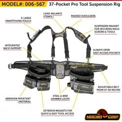 37-Pocket Pro Tool Suspension Rig with Integrated Back Support by MagnoGrip -Outlet Kreg Store gray magnogrip tool belts 006 567 40 1000