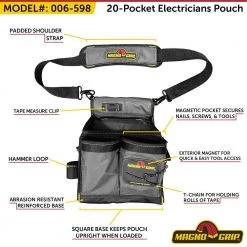 20-Pocket Electricians Pouch with Padded Shoulder Strap by MagnoGrip -Outlet Kreg Store gray magnogrip tool belts 006 598 76 1000