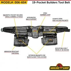19-Pocket Builders Tool Belt with Integrated Back Support by MagnoGrip -Outlet Kreg Store gray magnogrip tool belts 006 604 4f 1000