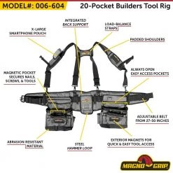 20-Pocket Builders Tool Rig with Integrated Back Support by MagnoGrip -Outlet Kreg Store gray magnogrip tool belts 006 611 40 1000