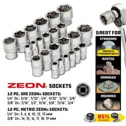 28 Piece Zeon Socket Set for Damaged Bolts by Powerbuilt -Outlet Kreg Store powerbuilt ratchet socket sets 240120 4f 1000